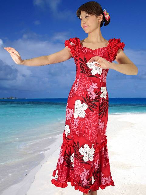 ムームー ハワイアン ドレス ワンピース 花柄【F】フラダンス フラ の 